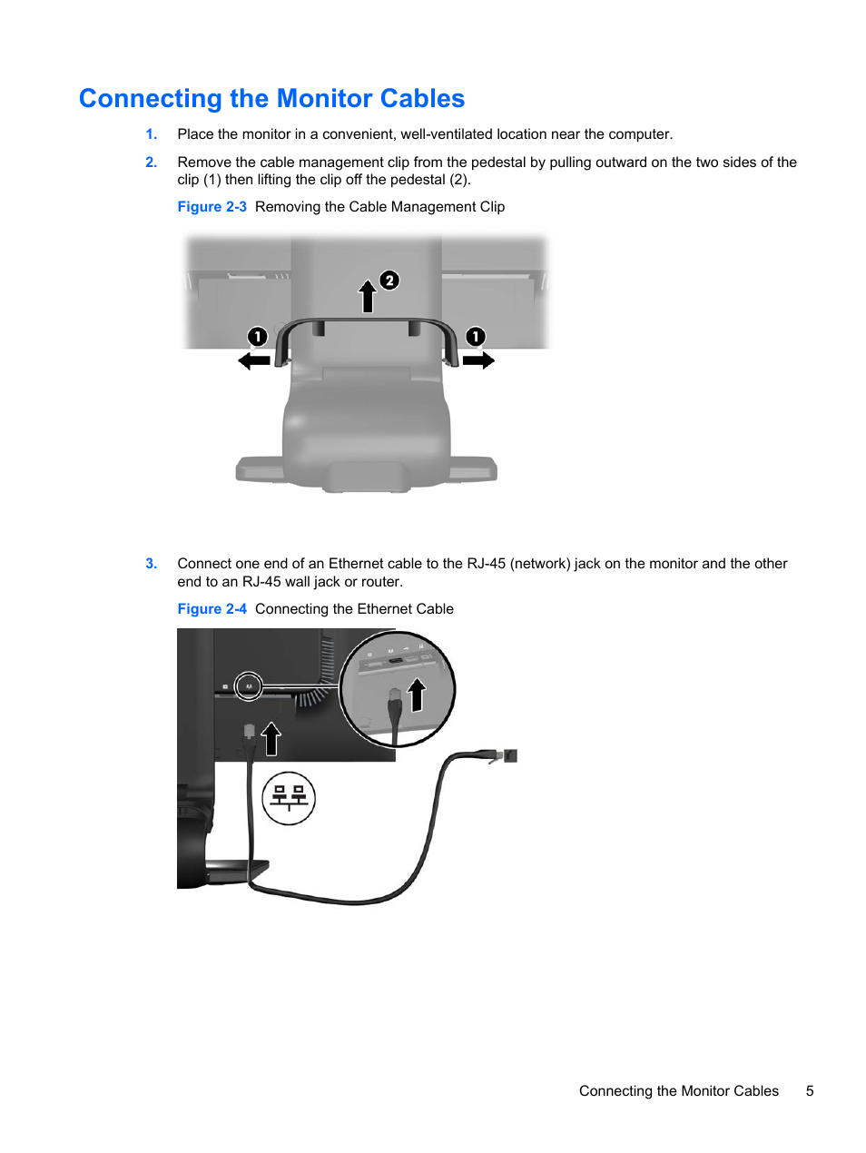 Connecting the monitor cables | HP Compaq L2311c 23-inch Notebook Docking Monitor User Manual | Page 11 / 32