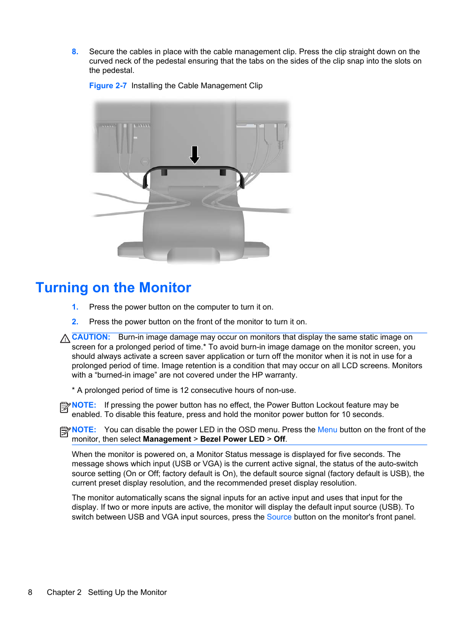 Turning on the monitor | HP Compaq L2311c 23-inch Notebook Docking Monitor User Manual | Page 14 / 32