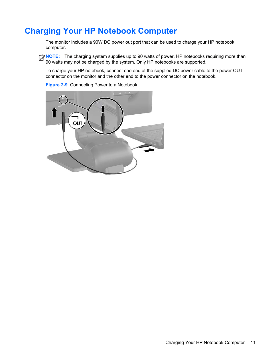 Charging your hp notebook computer | HP Compaq L2311c 23-inch Notebook Docking Monitor User Manual | Page 17 / 32