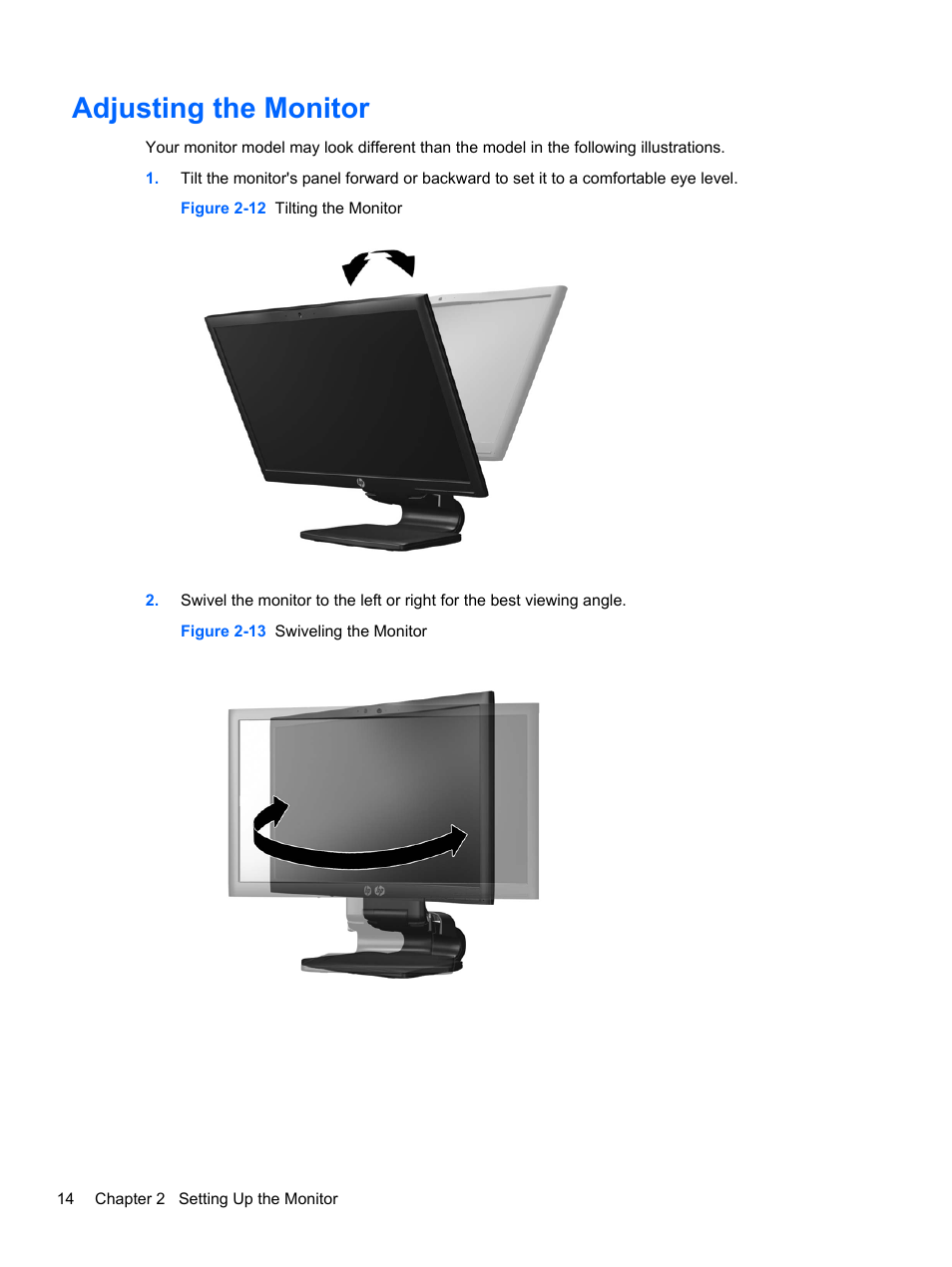 Adjusting the monitor | HP Compaq L2311c 23-inch Notebook Docking Monitor User Manual | Page 20 / 32