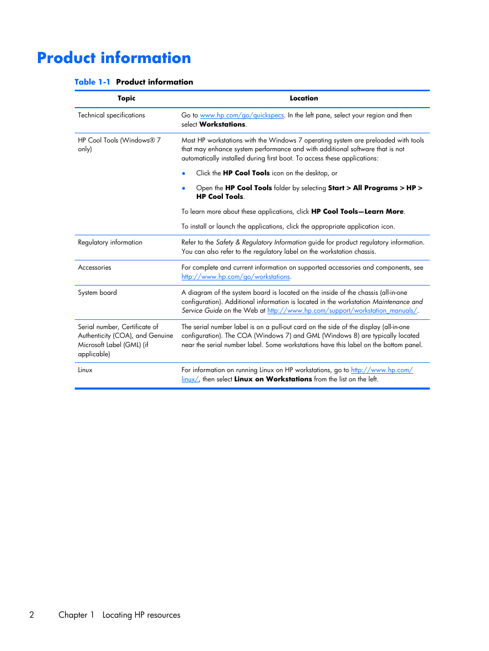 Product information | HP Z1 Workstation User Manual | Page 10 / 61