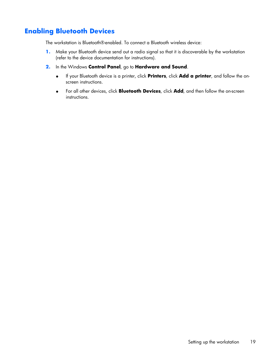 Enabling bluetooth devices | HP Z1 Workstation User Manual | Page 27 / 61