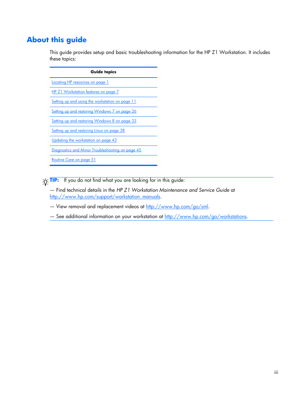 About this guide | HP Z1 Workstation User Manual | Page 3 / 61
