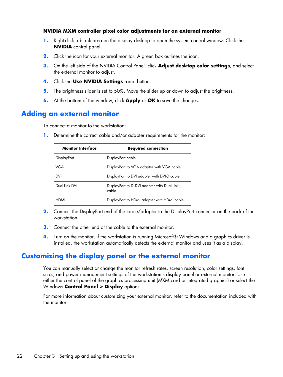 Adding an external monitor | HP Z1 Workstation User Manual | Page 30 / 61