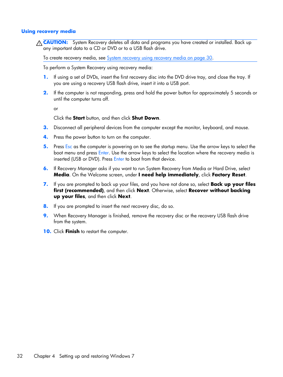 Using recovery media | HP Z1 Workstation User Manual | Page 40 / 61