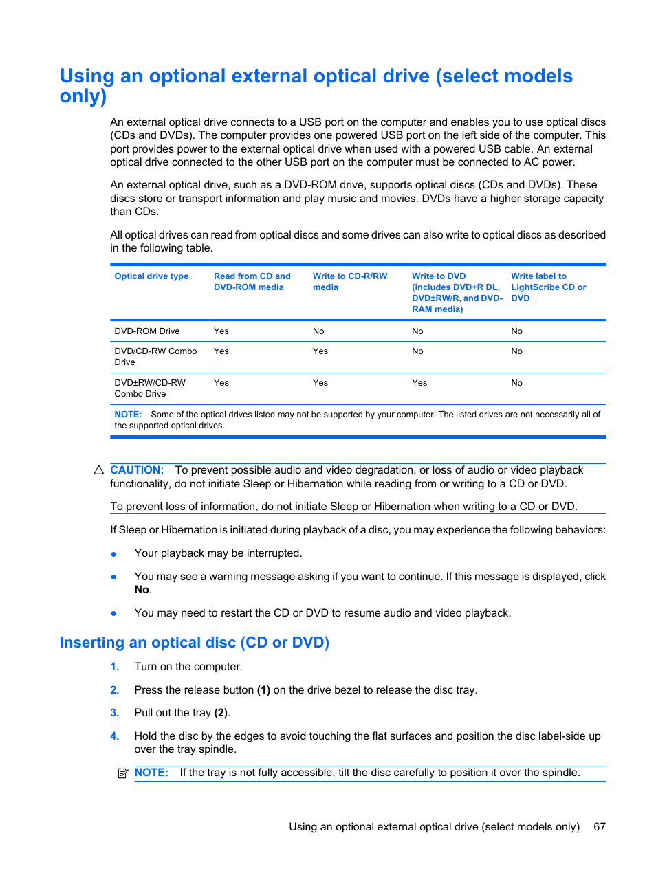 Inserting an optical disc (cd or dvd) | HP Mini 5101 User Manual | Page 77 / 114