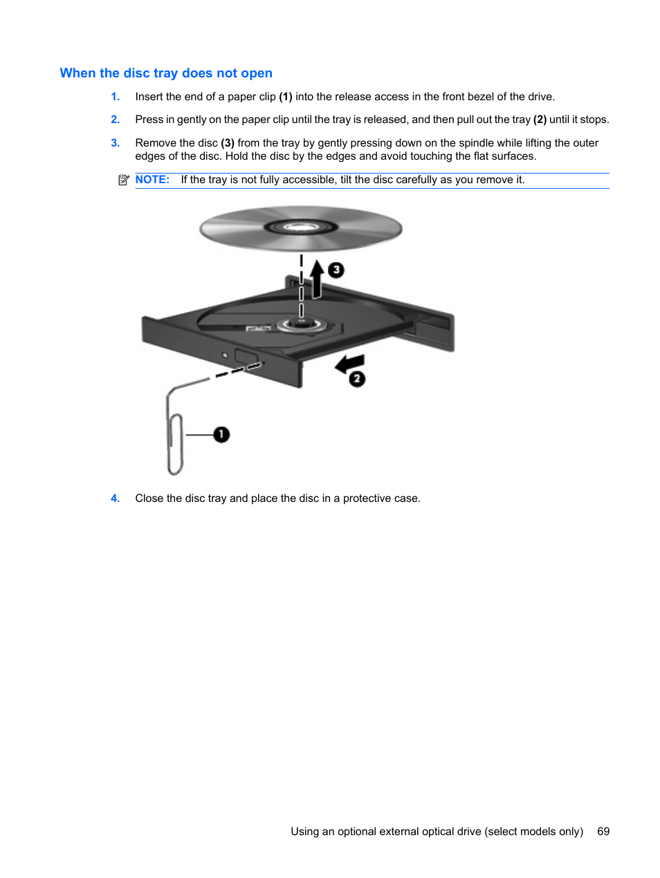 When the disc tray does not open | HP Mini 5101 User Manual | Page 79 / 114