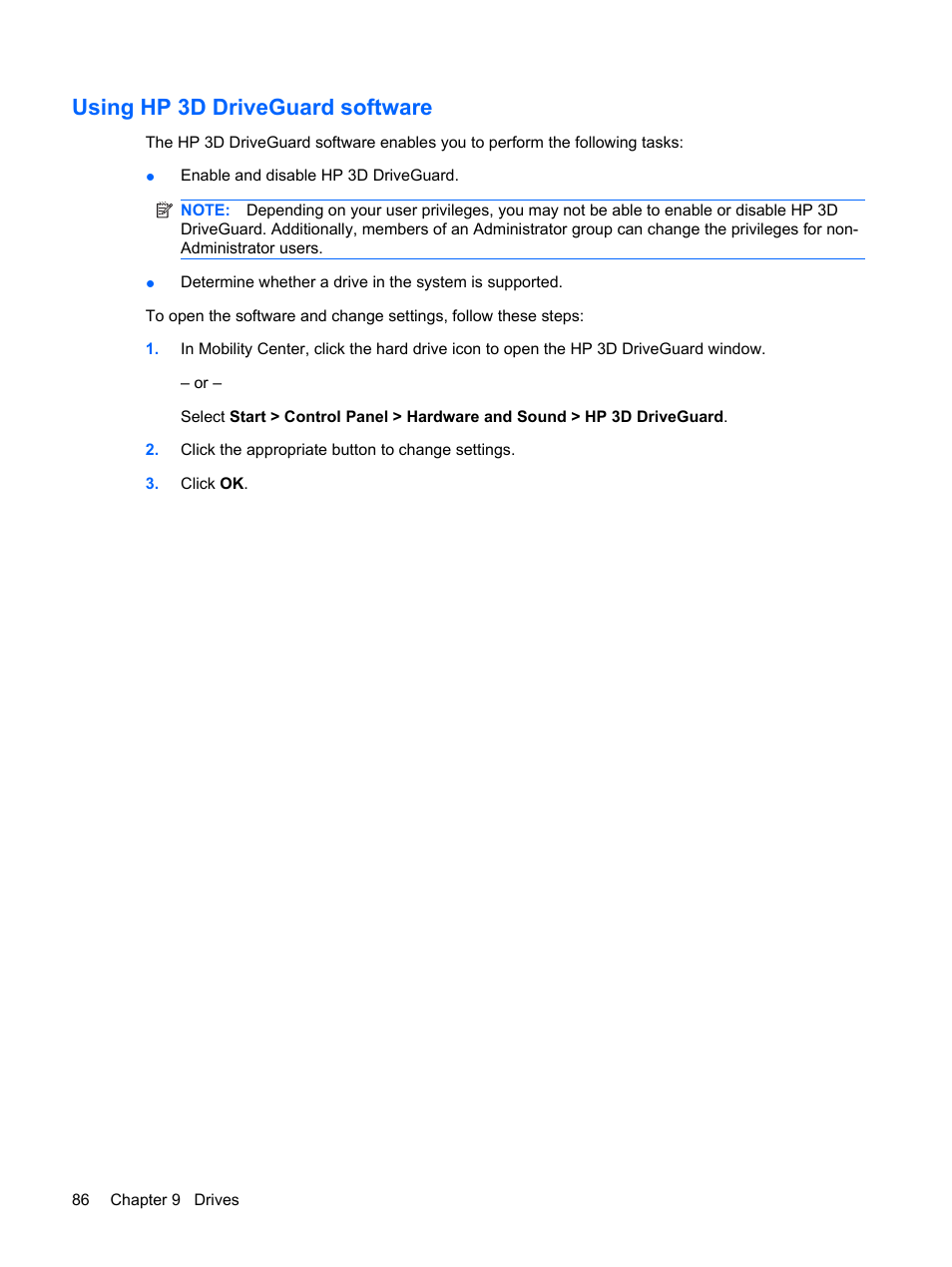 Using hp 3d driveguard software | HP Mini 5101 User Manual | Page 96 / 114