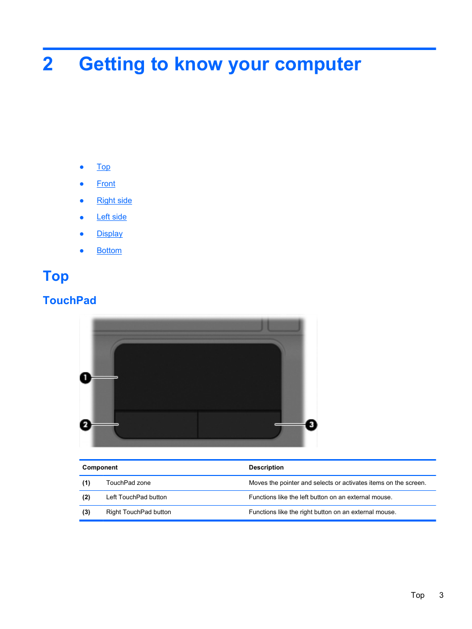 Getting to know your computer, Touchpad, 2 getting to know your computer | Getting to know, 2getting to know your computer | HP Mini 210-3001xx PC User Manual | Page 13 / 89