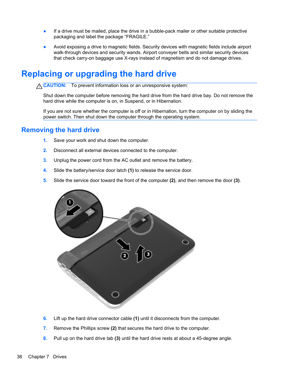 Replacing or upgrading the hard drive, Removing the hard drive | HP Mini 210-3001xx PC User Manual | Page 48 / 89