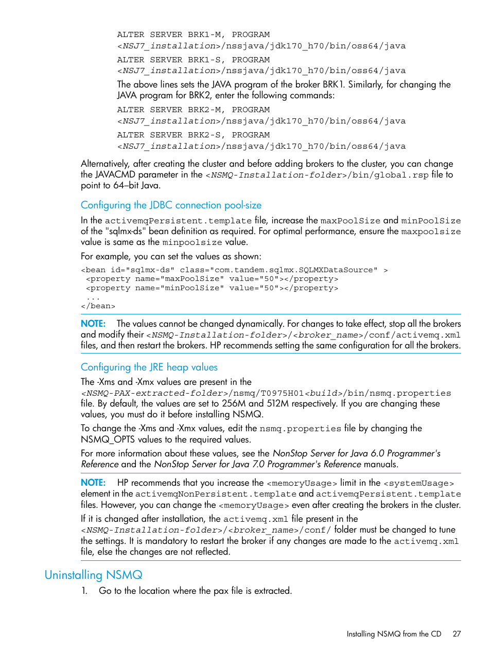 Uninstalling nsmq | HP Integrity NonStop H-Series User Manual | Page 27 / 65