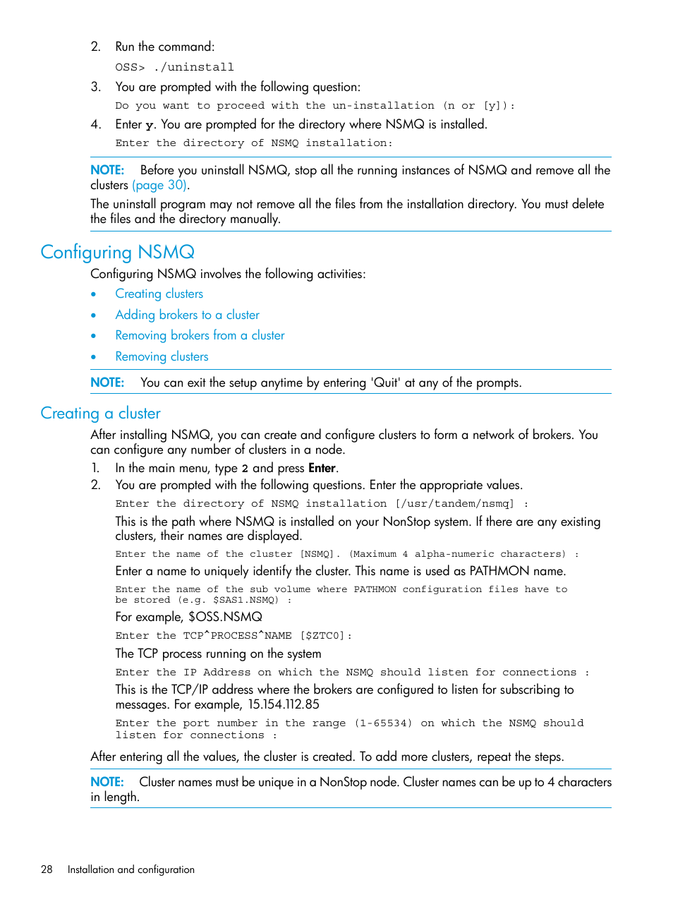 Configuring nsmq, Creating a cluster | HP Integrity NonStop H-Series User Manual | Page 28 / 65