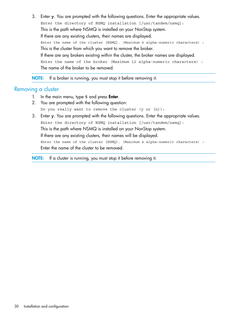 Removing a cluster, Removing clusters | HP Integrity NonStop H-Series User Manual | Page 30 / 65