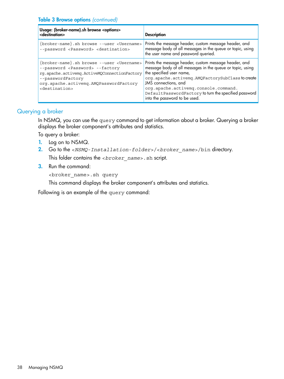 Querying a broker | HP Integrity NonStop H-Series User Manual | Page 38 / 65