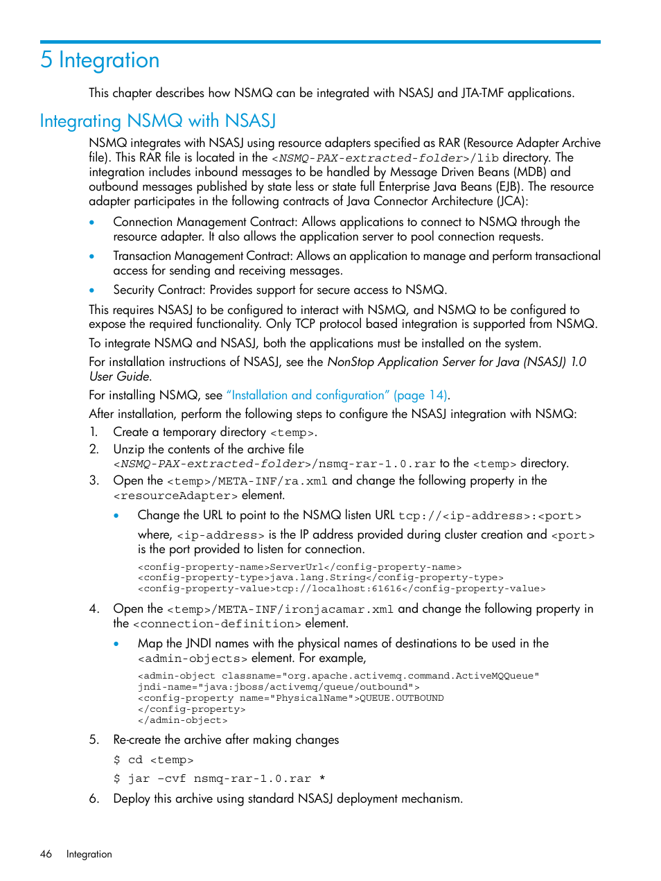 5 integration, Integrating nsmq with nsasj | HP Integrity NonStop H-Series User Manual | Page 46 / 65