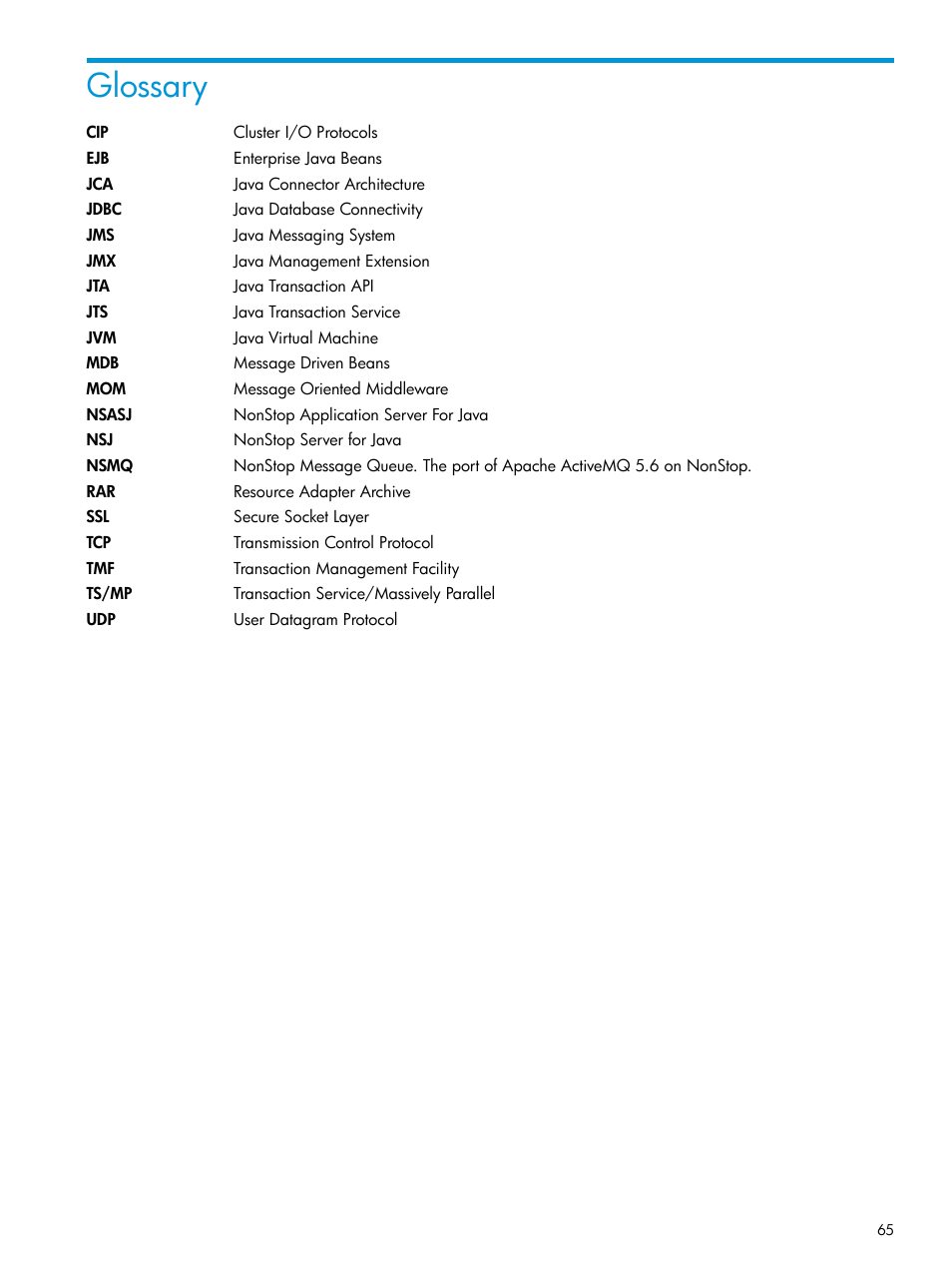 Glossary | HP Integrity NonStop H-Series User Manual | Page 65 / 65