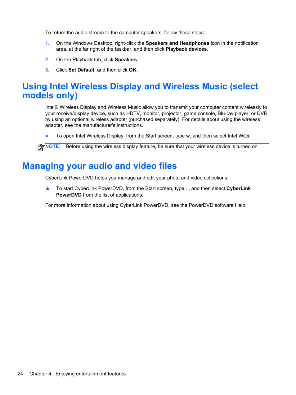 Managing your audio and video files | HP ENVY Sleekbook 6-1110us User Manual | Page 34 / 82