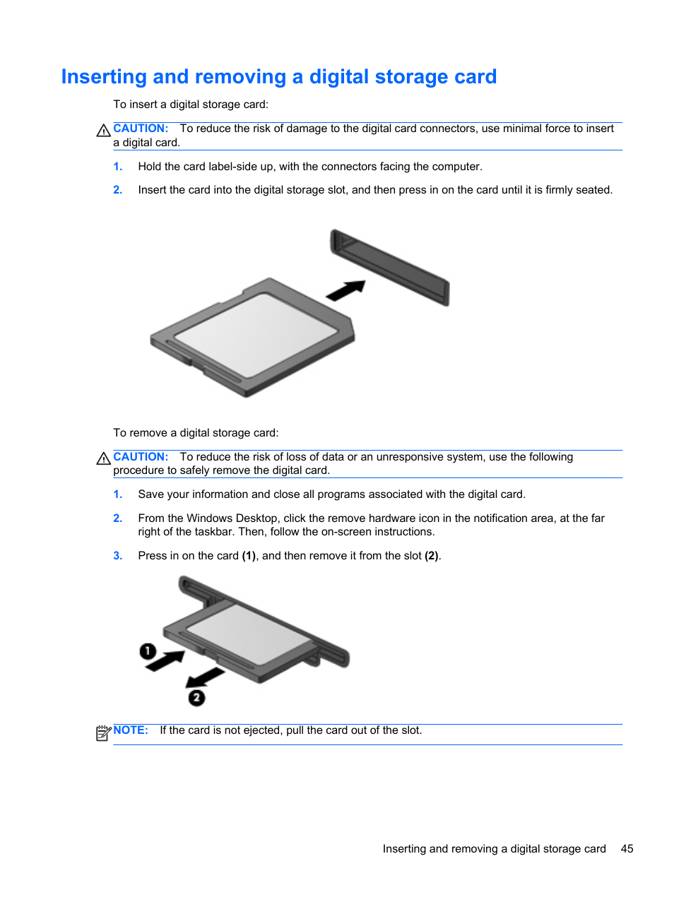 Inserting and removing a digital storage card | HP ENVY Sleekbook 6-1110us User Manual | Page 55 / 82