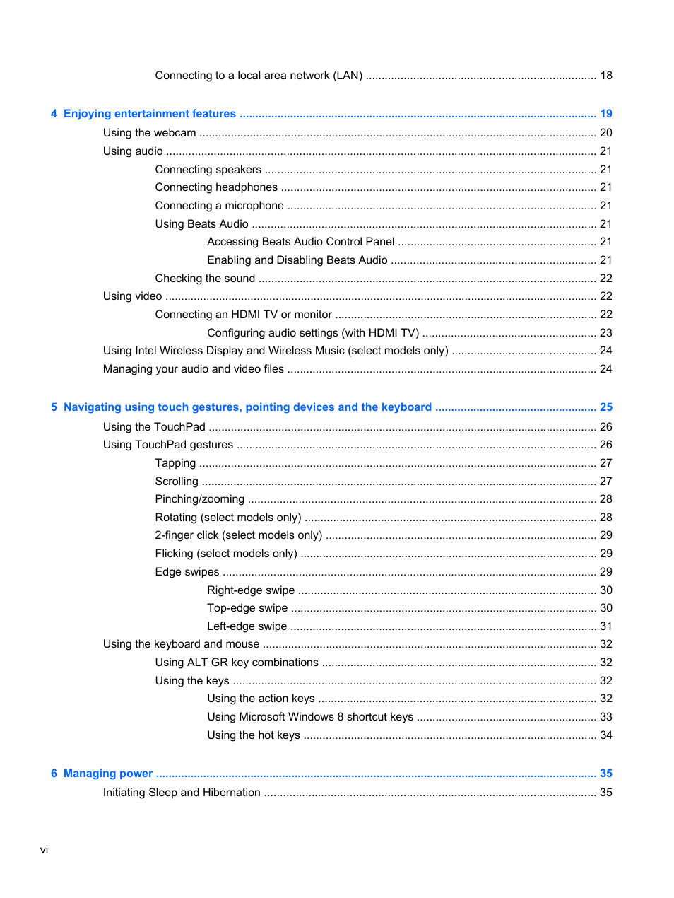 HP ENVY Sleekbook 6-1110us User Manual | Page 6 / 82