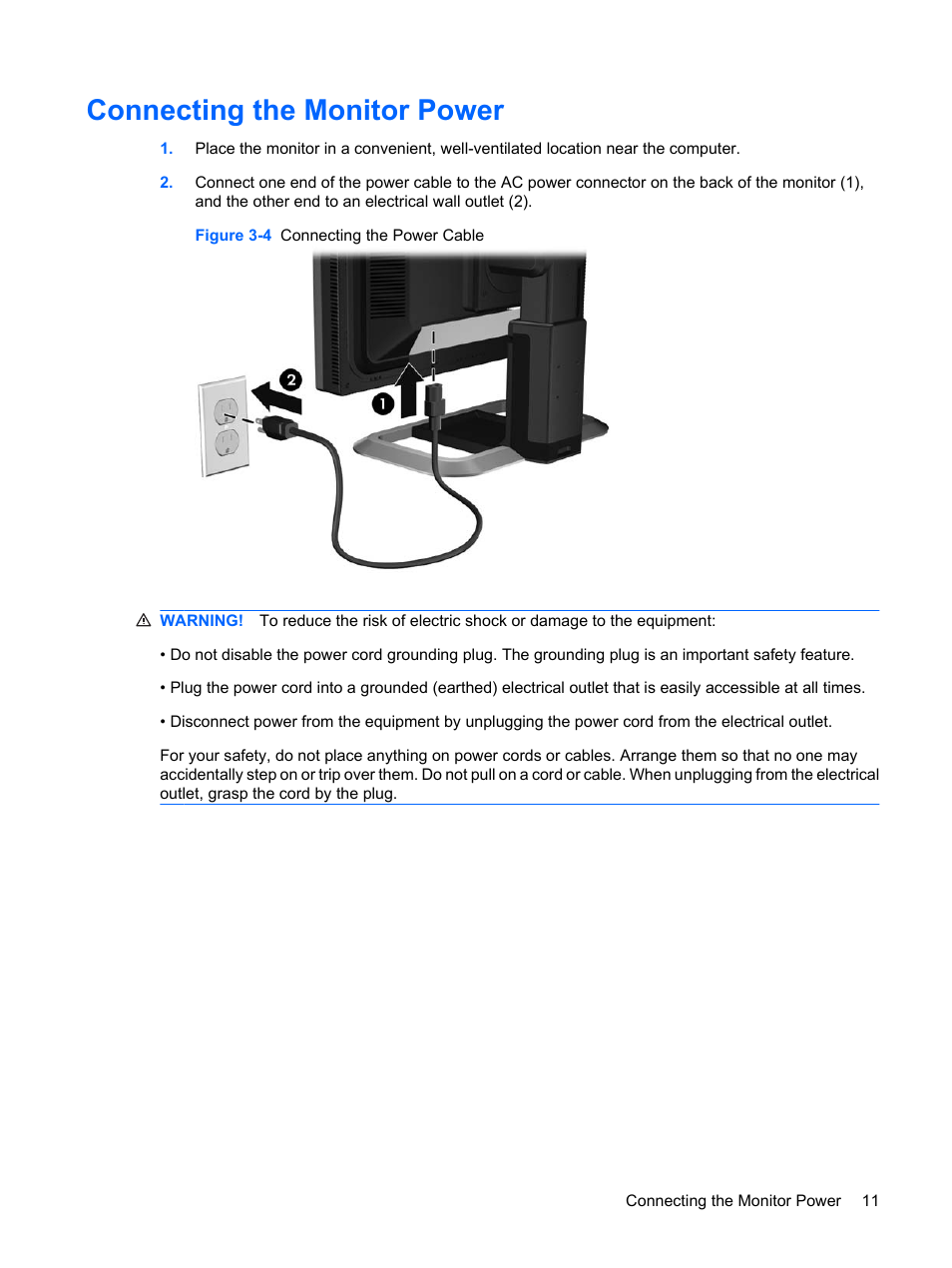 Connecting the monitor power | HP LP2275w 22-inch Widescreen LCD Monitor User Manual | Page 17 / 55
