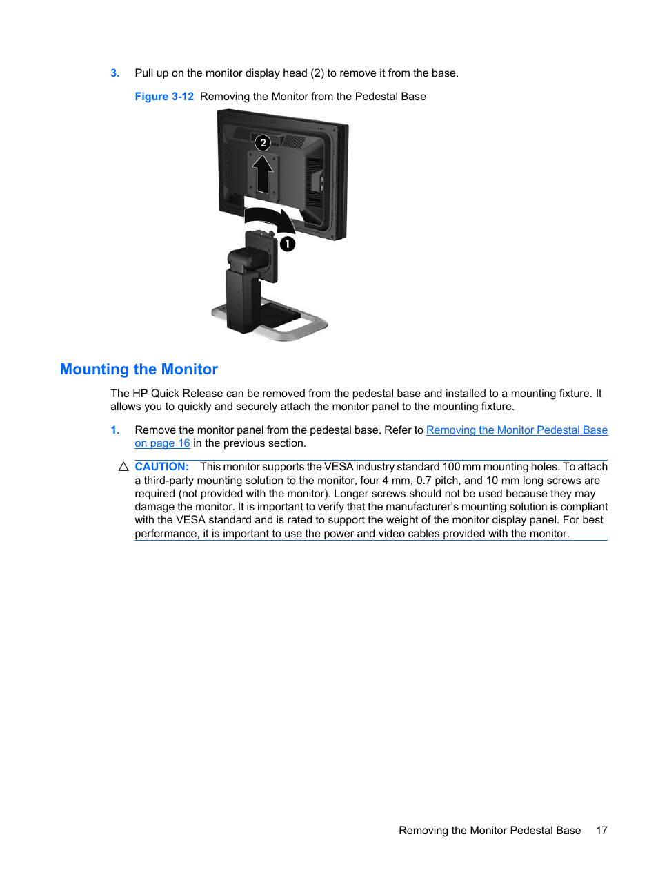 Mounting the monitor | HP LP2275w 22-inch Widescreen LCD Monitor User Manual | Page 23 / 55