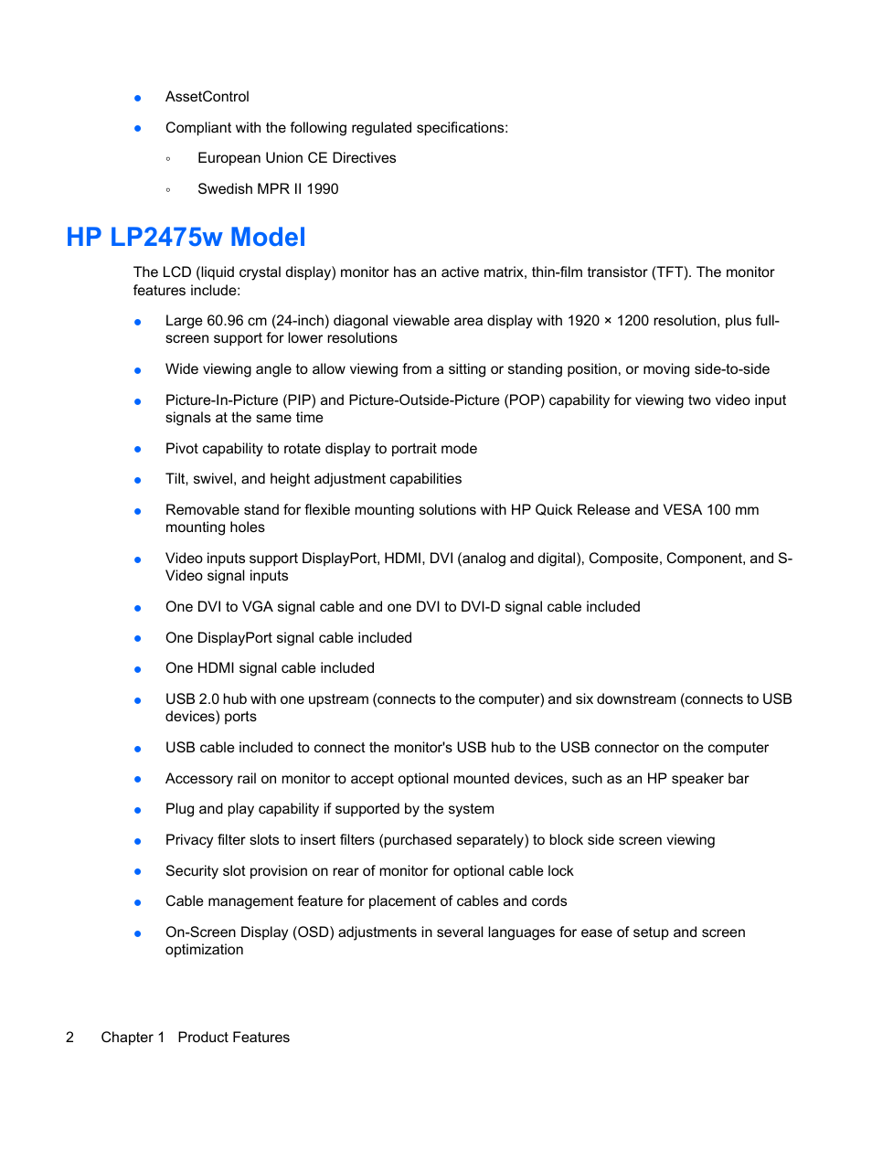 Hp lp2475w model | HP LP2275w 22-inch Widescreen LCD Monitor User Manual | Page 8 / 55