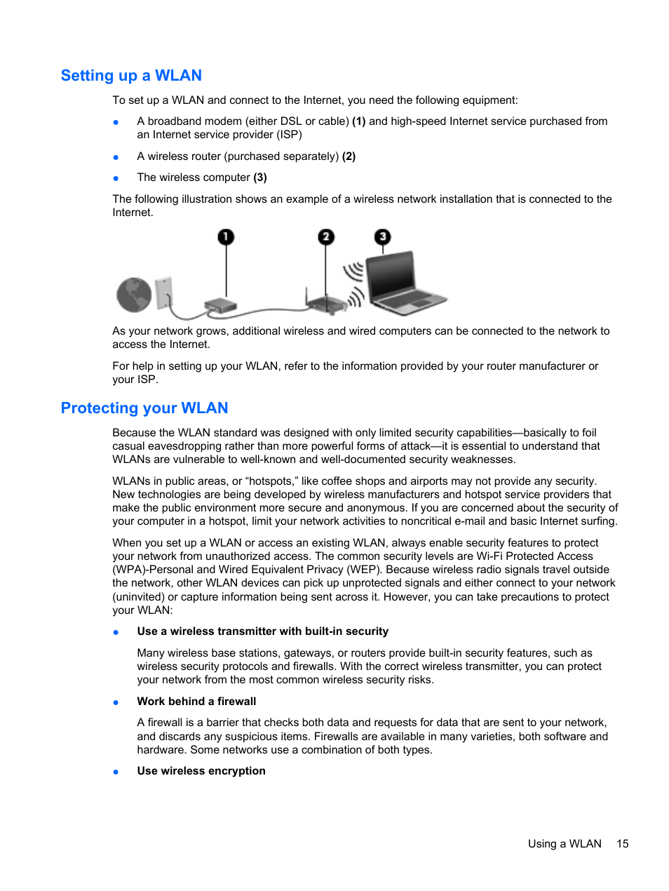 Setting up a wlan, Protecting your wlan, Setting up a wlan protecting your wlan | HP Pavilion dm4-1018tx Entertainment Notebook PC User Manual | Page 25 / 119