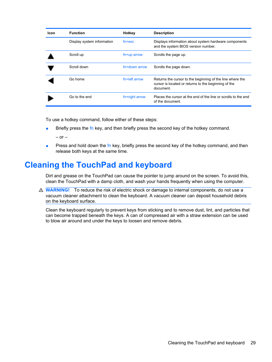 Cleaning the touchpad and keyboard | HP Pavilion dm4-1018tx Entertainment Notebook PC User Manual | Page 39 / 119