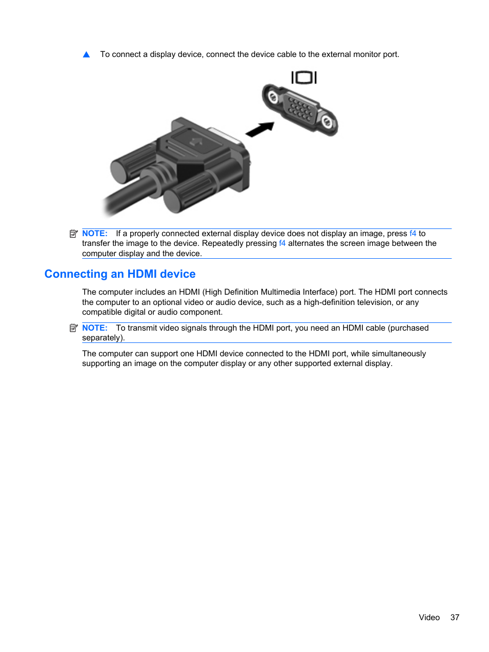 Connecting an hdmi device | HP Pavilion dm4-1018tx Entertainment Notebook PC User Manual | Page 47 / 119