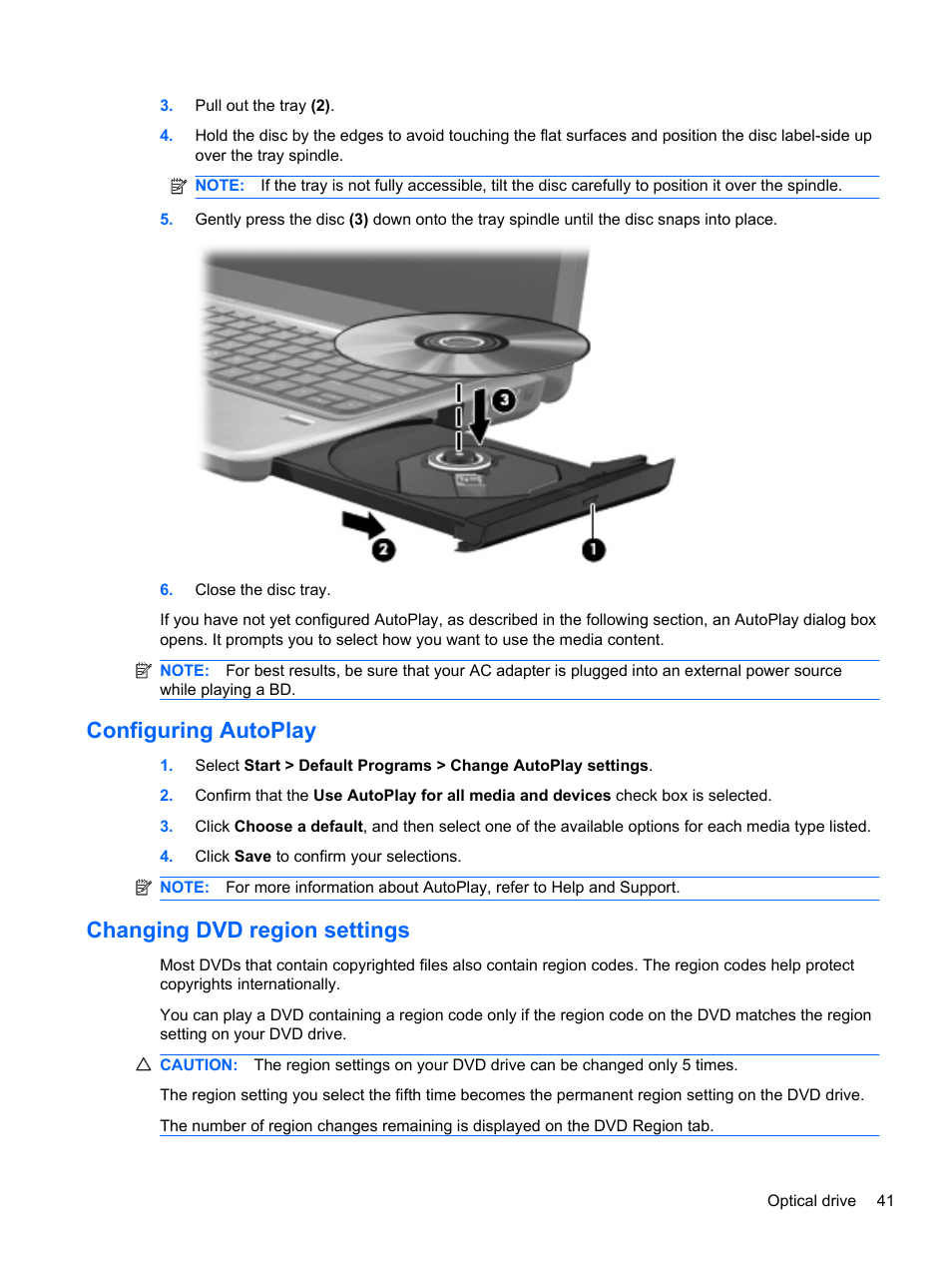 Configuring autoplay, Changing dvd region settings, Configuring autoplay changing dvd region settings | HP Pavilion dm4-1018tx Entertainment Notebook PC User Manual | Page 51 / 119