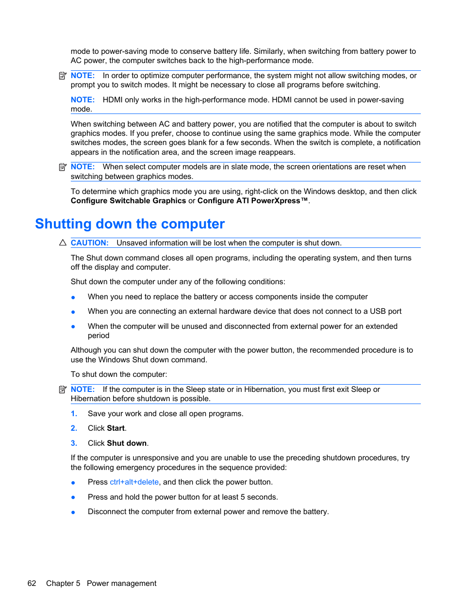 Shutting down the computer | HP Pavilion dm4-1018tx Entertainment Notebook PC User Manual | Page 72 / 119