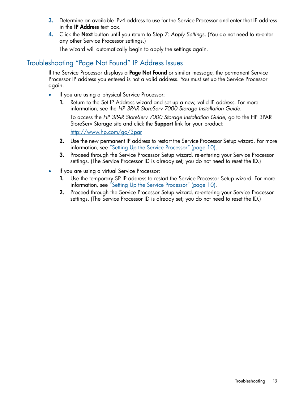 Troubleshooting “page not found” ip address issues | HP 3PAR StoreServ 7000 Storage User Manual | Page 13 / 59