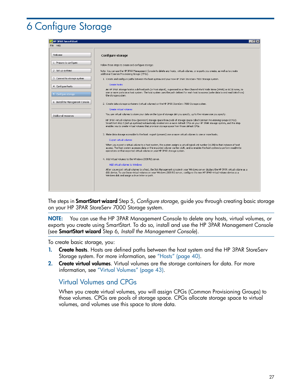 6 configure storage, Virtual volumes and cpgs | HP 3PAR StoreServ 7000 Storage User Manual | Page 27 / 59