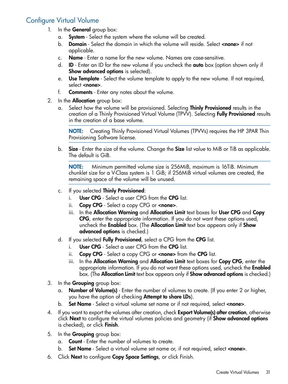 Configure virtual volume | HP 3PAR StoreServ 7000 Storage User Manual | Page 31 / 59