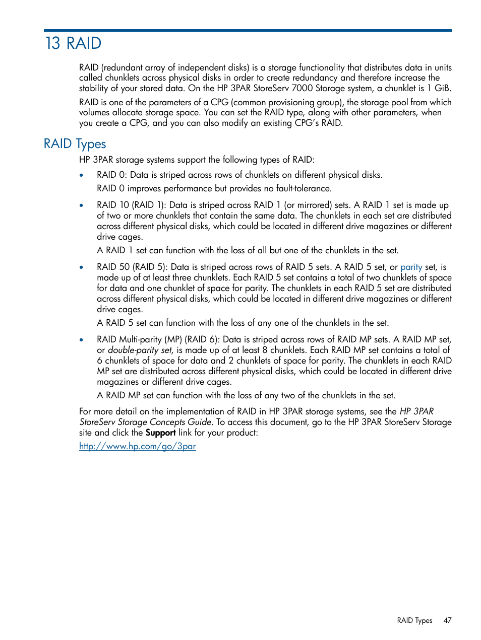 13 raid, Raid types | HP 3PAR StoreServ 7000 Storage User Manual | Page 47 / 59