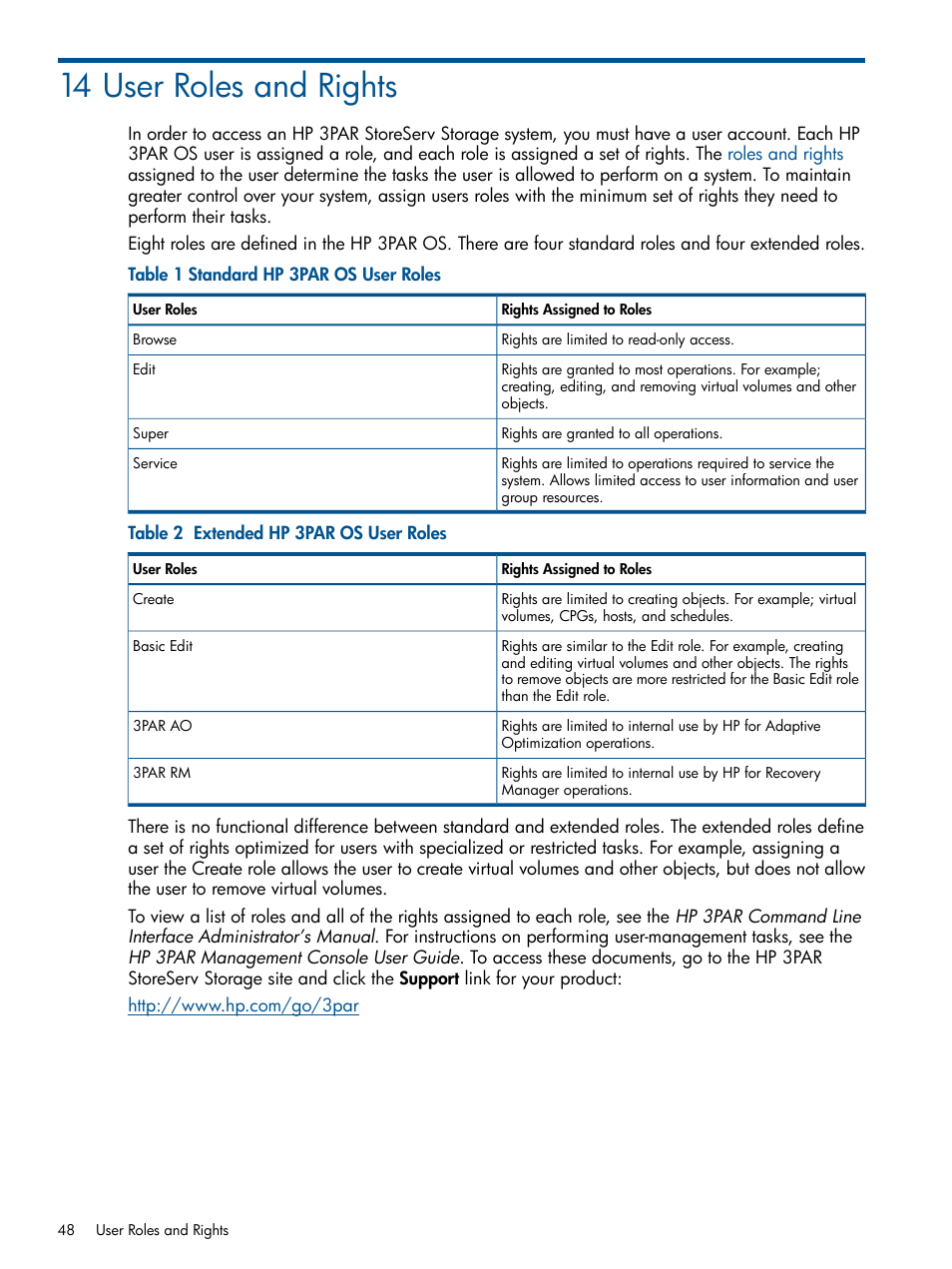 14 user roles and rights | HP 3PAR StoreServ 7000 Storage User Manual | Page 48 / 59