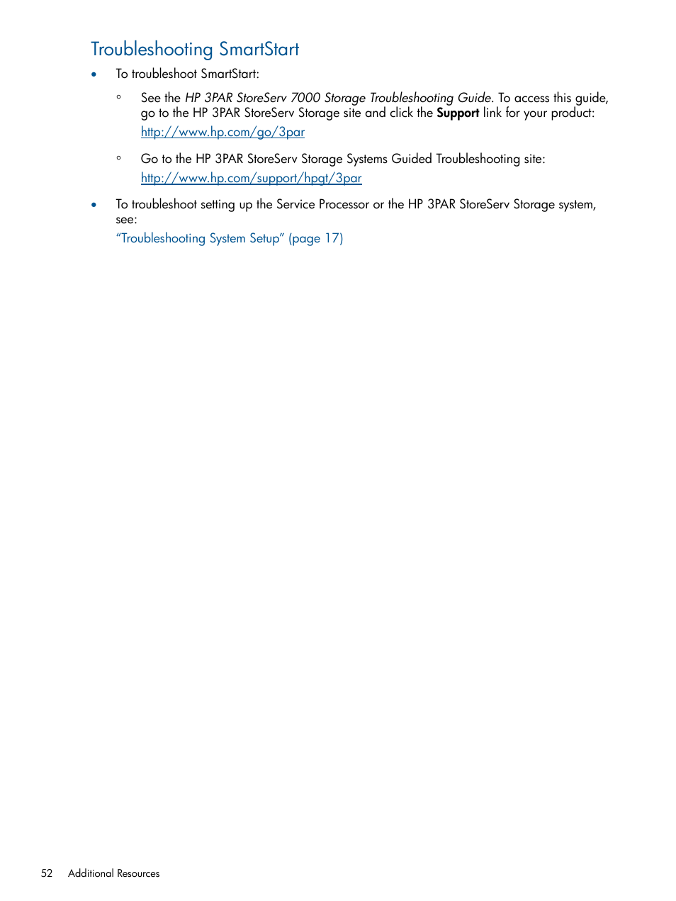 Troubleshooting smartstart | HP 3PAR StoreServ 7000 Storage User Manual | Page 52 / 59