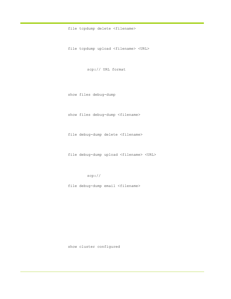 Debug dumps, Cluster configuration and show commands, Cluster | Configuration and show commands | HP VMA-series Memory Arrays User Manual | Page 146 / 278