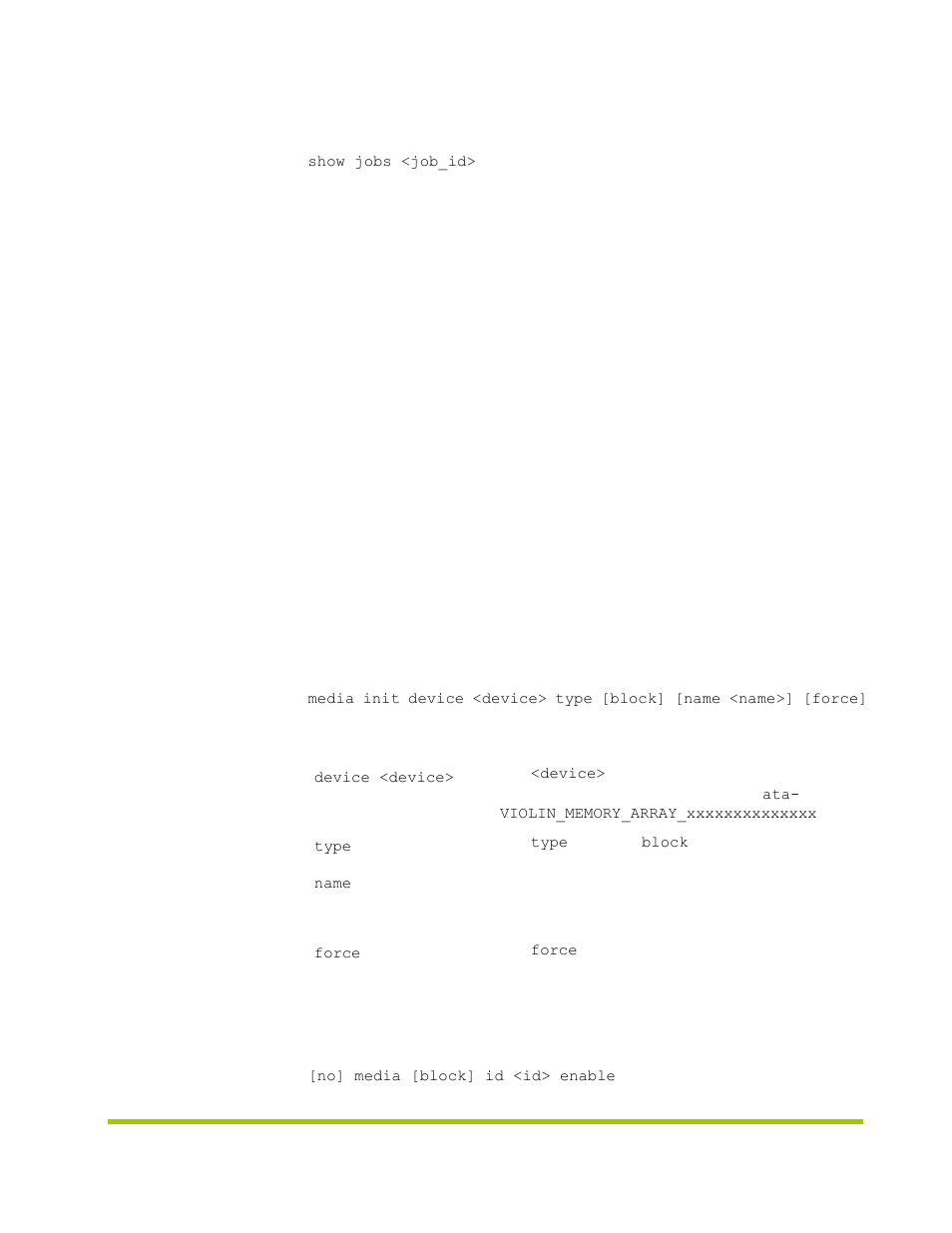 Media management commands, Media initialization, Media enable | HP VMA-series Memory Arrays User Manual | Page 167 / 278