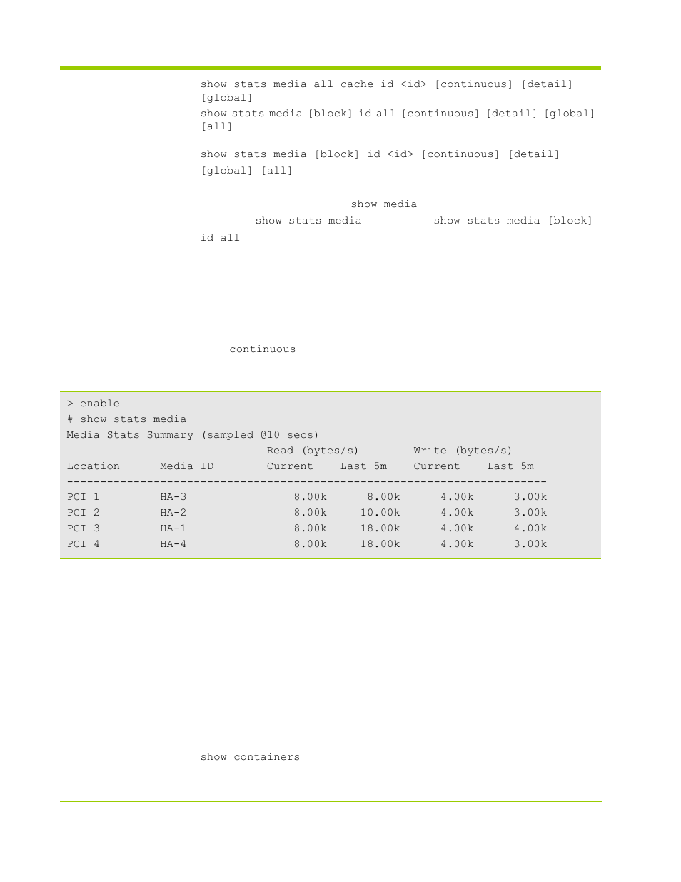 Vshare commands, Containers | HP VMA-series Memory Arrays User Manual | Page 170 / 278