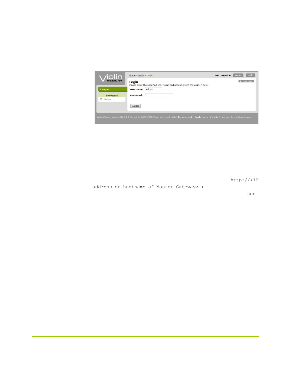 Login and logout, Accessing the vma web interface | HP VMA-series Memory Arrays User Manual | Page 183 / 278