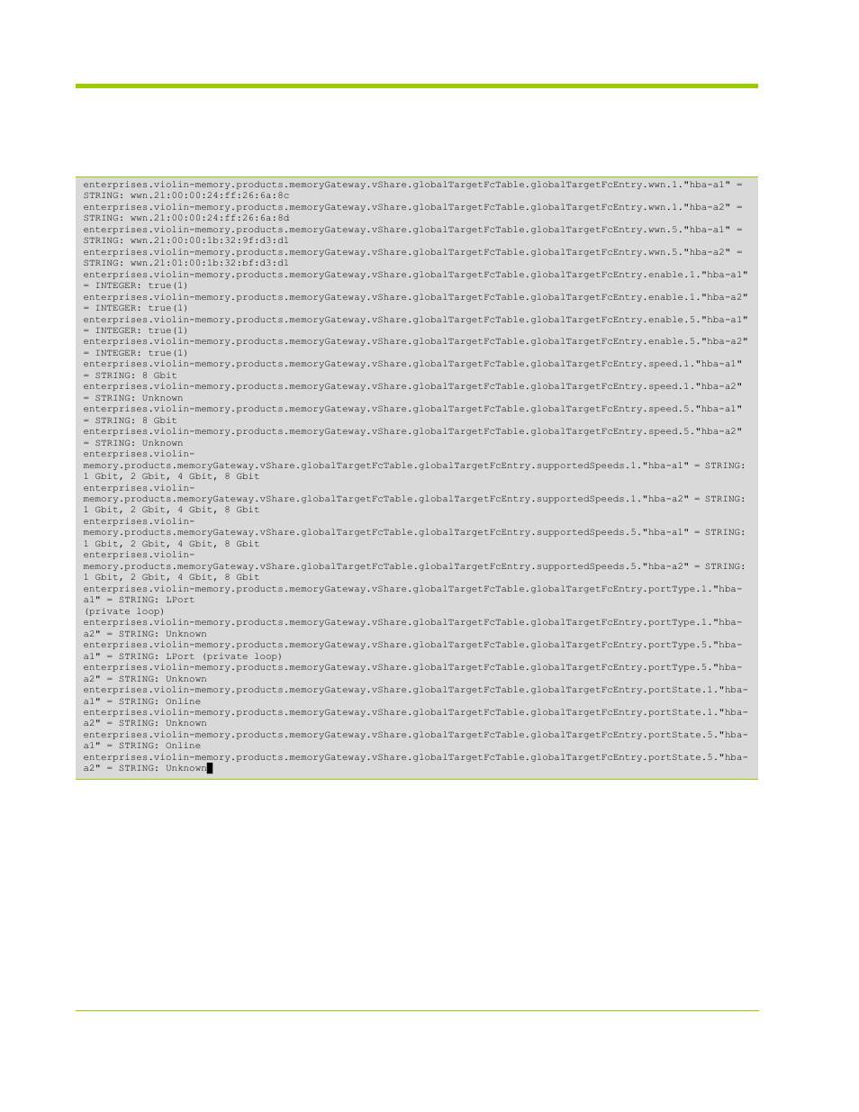 Fibre channel (vshare) information | HP VMA-series Memory Arrays User Manual | Page 254 / 278