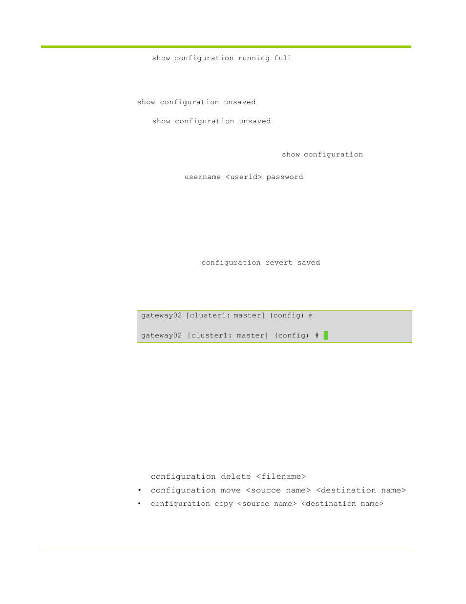 Reverting to saved configuration files, Delete, move, or copy a configuration file | HP VMA-series Memory Arrays User Manual | Page 62 / 278