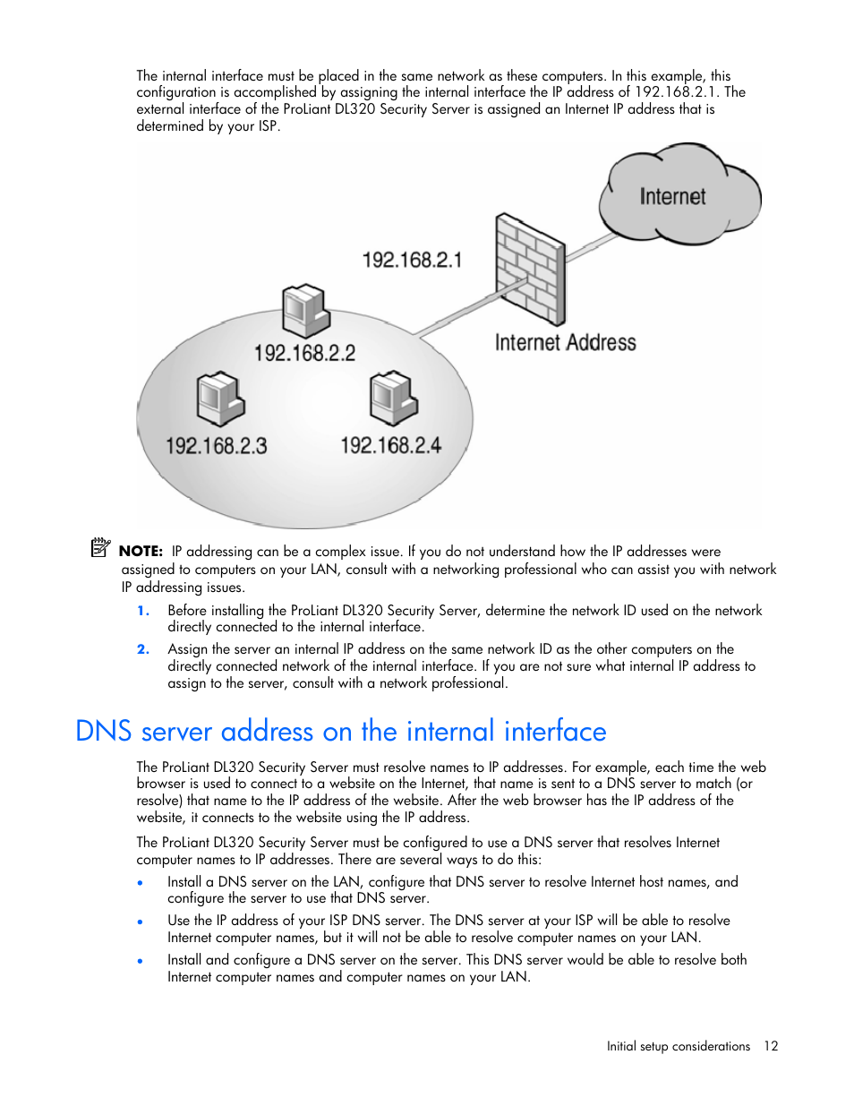 Dns server address on the internal interface | HP ProLiant DL320 G4 Server User Manual | Page 12 / 37