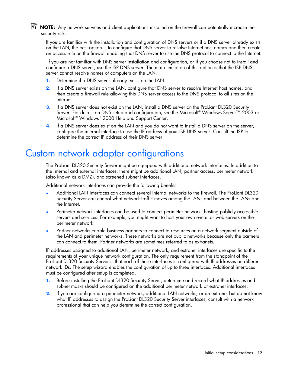 Custom network adapter configurations | HP ProLiant DL320 G4 Server User Manual | Page 13 / 37