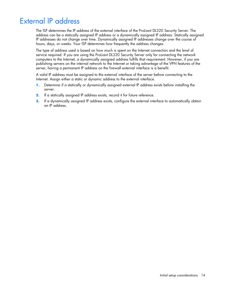 External ip address | HP ProLiant DL320 G4 Server User Manual | Page 14 / 37