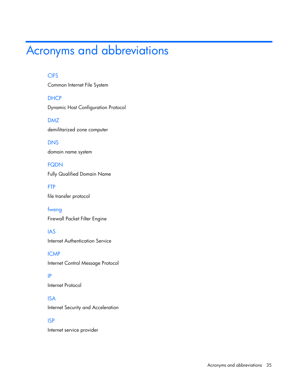 Acronyms and abbreviations | HP ProLiant DL320 G4 Server User Manual | Page 35 / 37