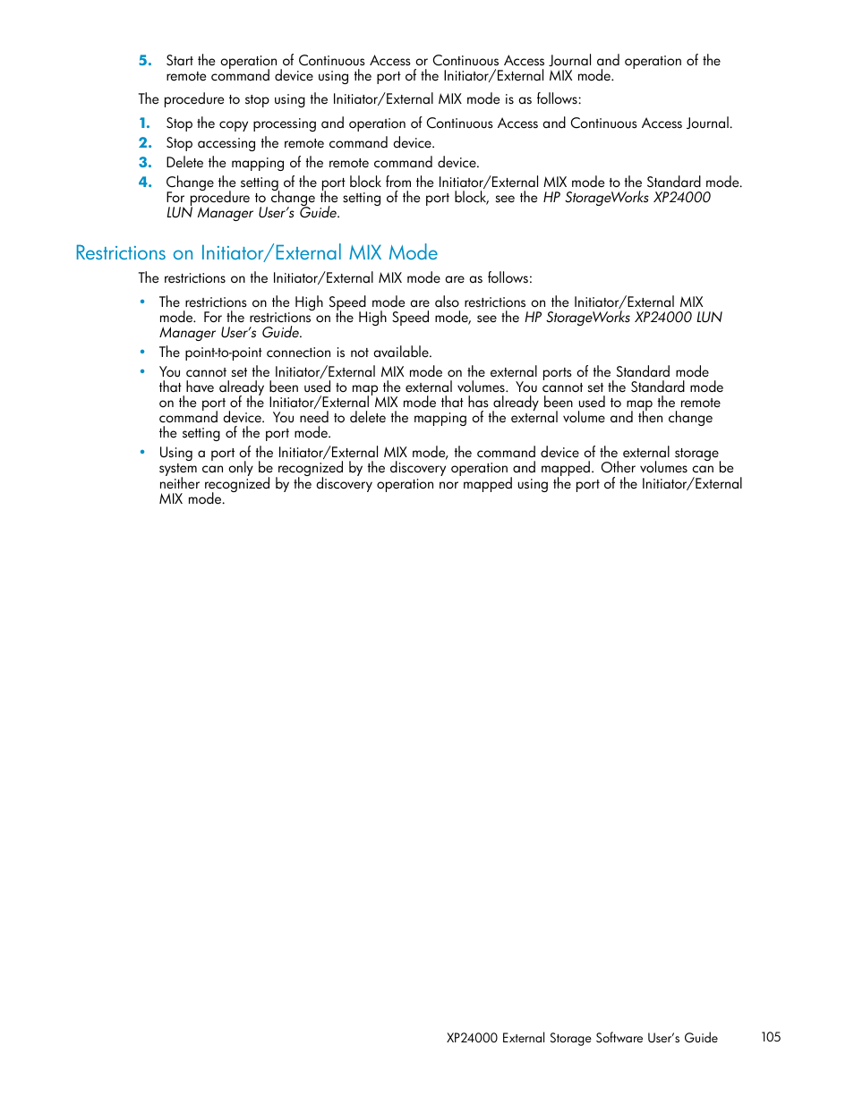 Restrictions on initiator/external mix mode | HP XP External Storage Software User Manual | Page 105 / 138