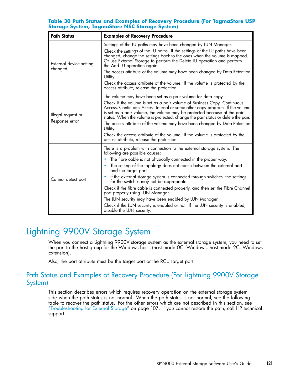 Lightning 9900v storage system, Tagmastore nsc storage system) | HP XP External Storage Software User Manual | Page 121 / 138