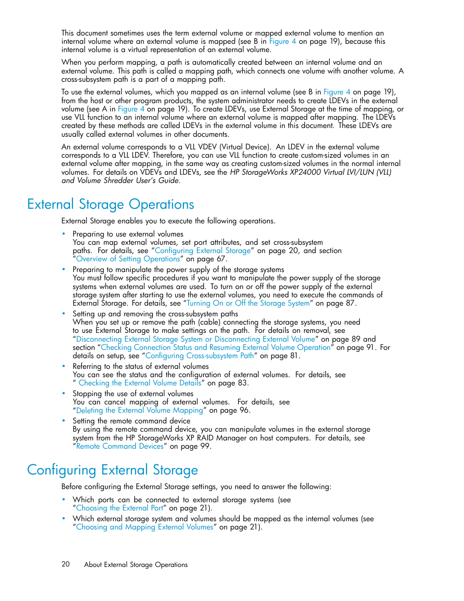 External storage operations, Conﬁguring external storage | HP XP External Storage Software User Manual | Page 20 / 138